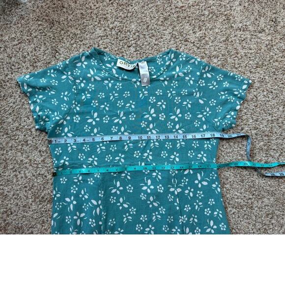 ORVIS Women's XL dress; lightweight & flowy; tie back; Green & white pattern - Picture 7 of 9